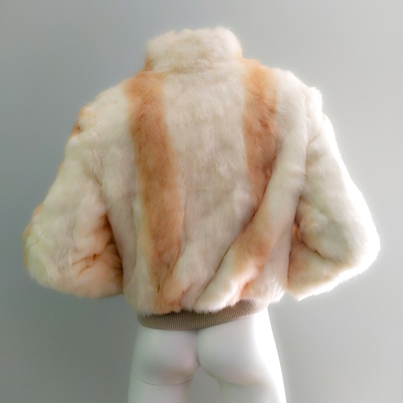 Vtg 80s Rabbit Fur Striped Bomber Zipper Jacket L - Picture 4 of 6